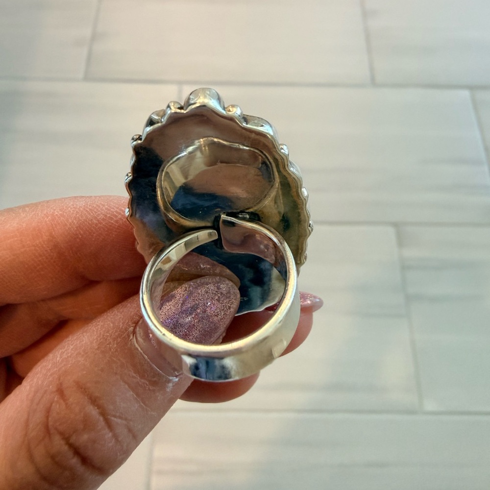 Nizhoni Traders Pink Opal, Pink Dream Mojave, Sterling Silver Adjustable Ring - Picture 7 of 9